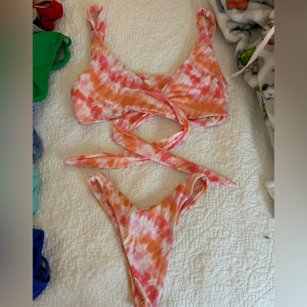 Frankie's Bikinis Tie-Dye Bikini in Orange and Pink